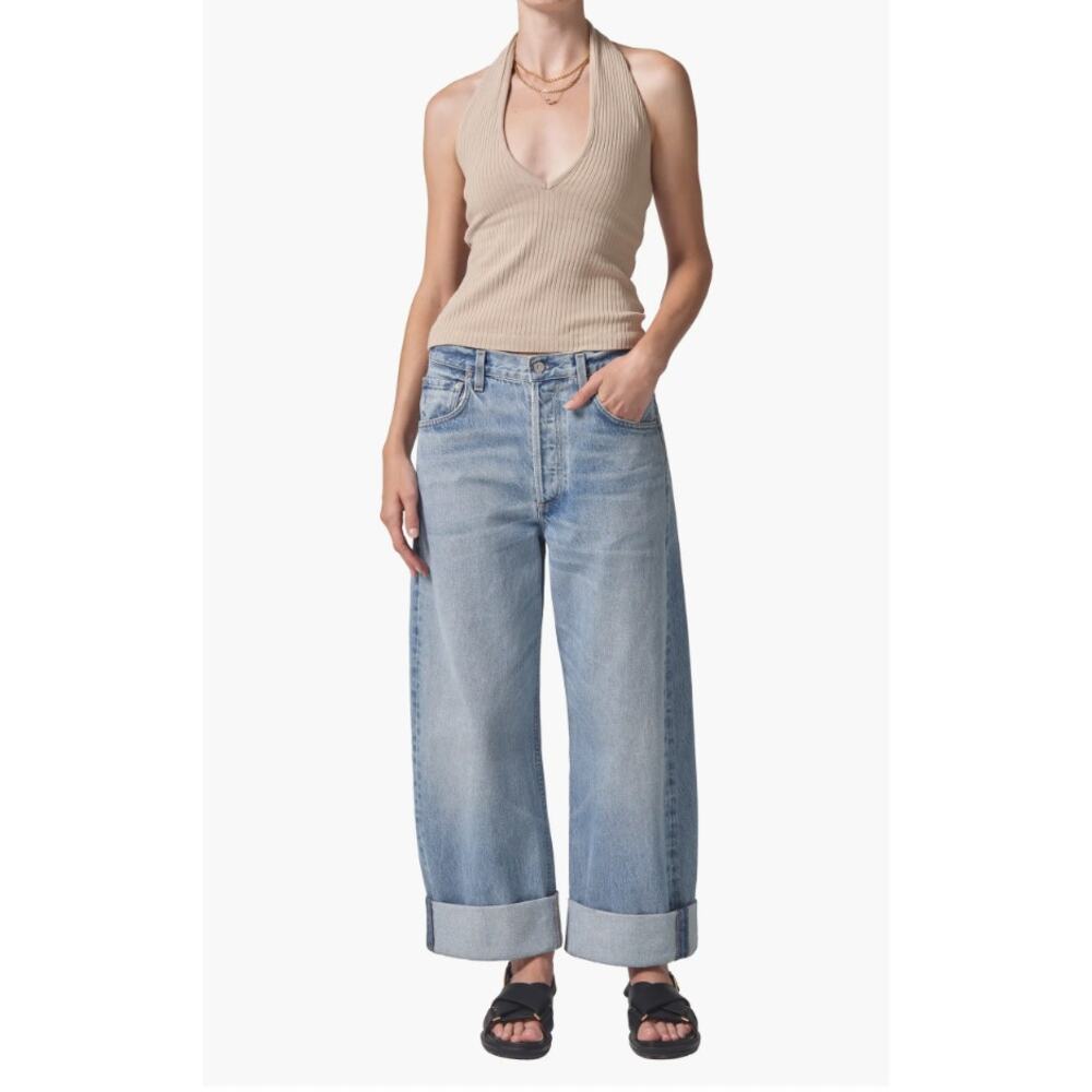 Citizens Of Humanity Ayla Baggy Cuffed Wide Leg Jeans In Gemini Light Wash Sz 32